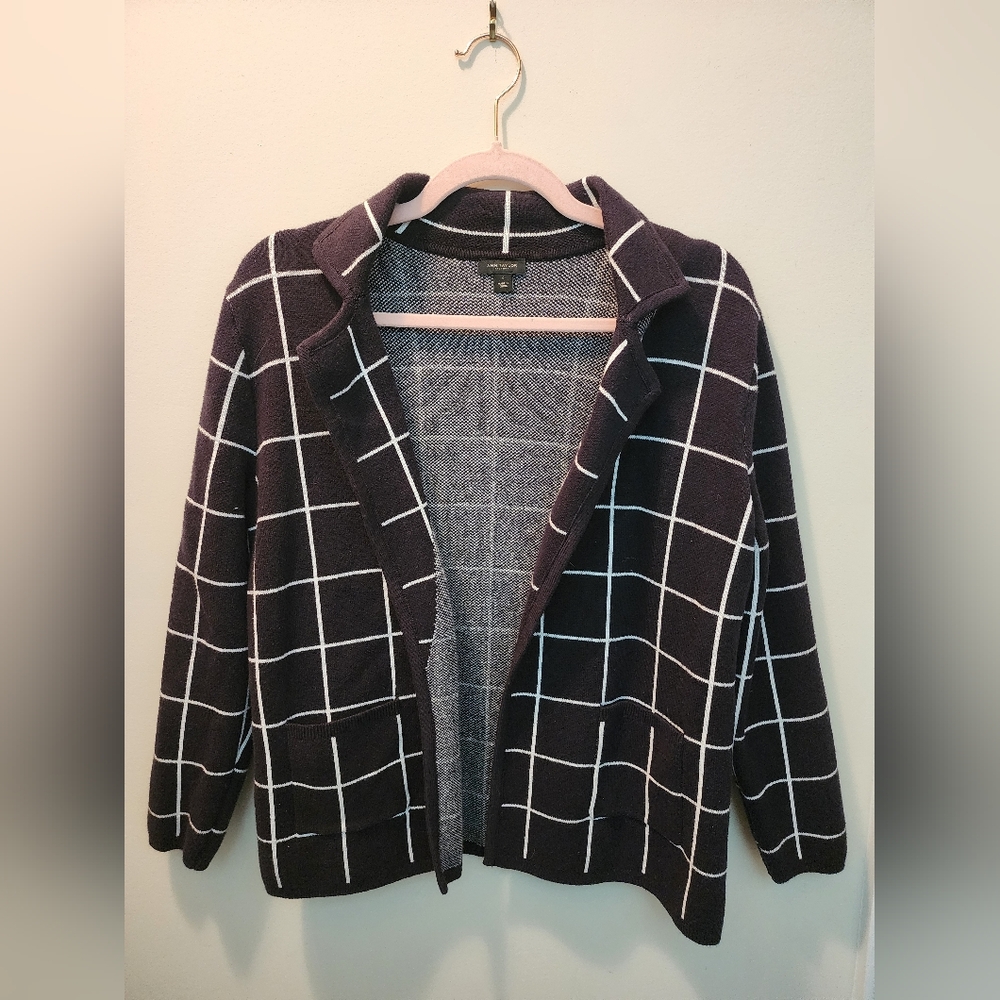 Ann Taylor Windowpane Check Knit Blazer Jacket